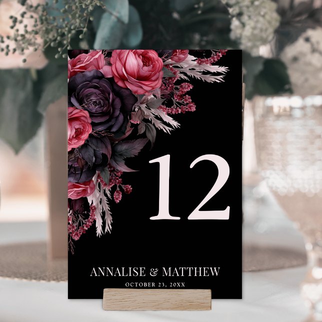 Gothic Black Floral Wedding Table Number (Gothic Black Floral Wedding Table Number)