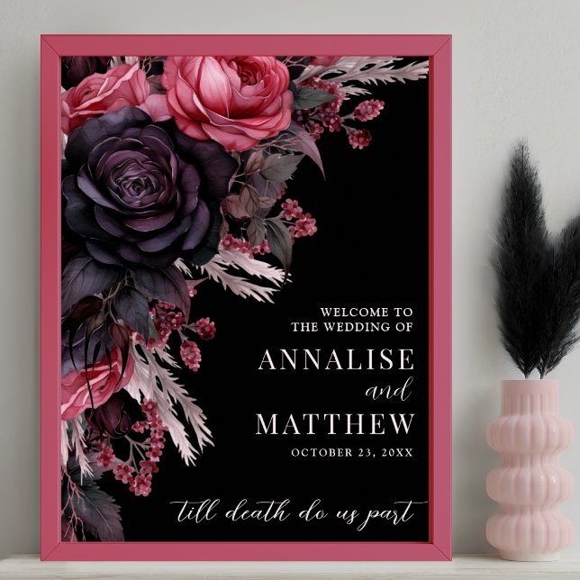 Gothic Black Floral Wedding Welcome Sign (Gothic Black Floral Wedding Welcome Sign)