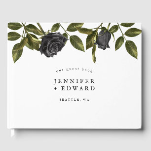 Gothic Black Flower Wedding White Guest Book