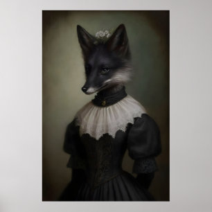 Gothic Black Fox Art Print Victorian Dark Academia