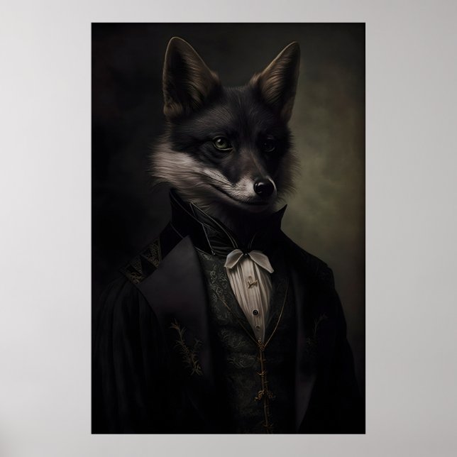 Gothic Black Fox Vintage Poster, Art Poster Print (Front)