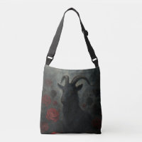 Gothic Black Goat with Red Roses Dark Art