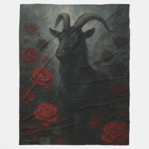 Gothic Black Goat with Red Roses Dark Art Fleece Blanket