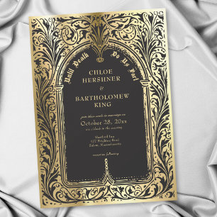 Gothic Black Gold Mediaeval Until Death Wedding Invitation