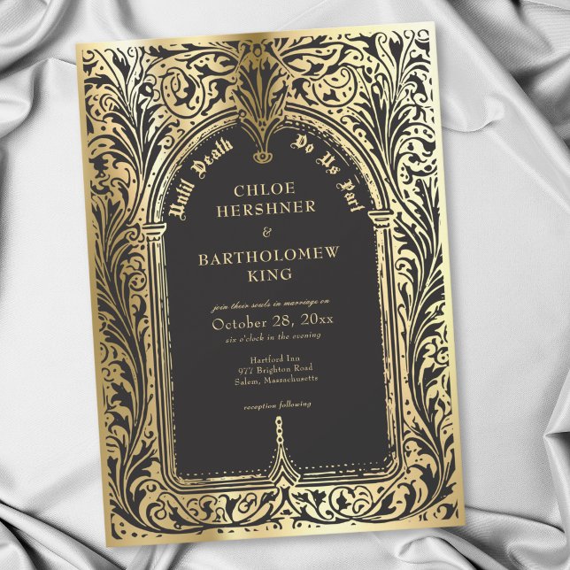 Gothic Black Gold Mediaeval Until Death Wedding Invitation (Gothic Black Gold Medieval Until Death Wedding Invitation)