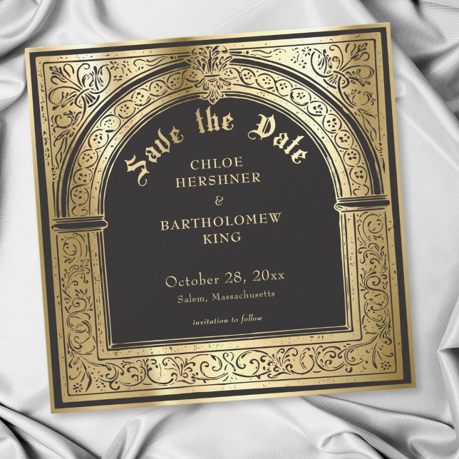 Gothic Black Gold Mediaeval Wedding Save The Date (Gothic Black Gold Medieval Wedding Save The Date)