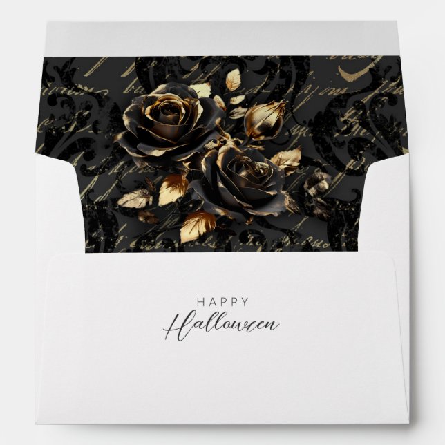 Gothic black gold rose damask elegant Halloween Envelope (Back (Bottom))