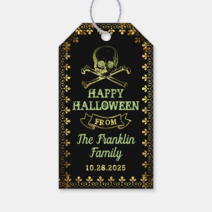 Gothic Black & Gold Skull Halloween Party Gift Tags