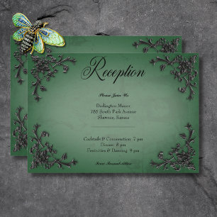Gothic Black & Green Filigree Heart Reception Enclosure Card