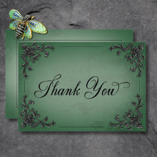 Gothic Black & Green Filigree Heart Wedding Thank You Card