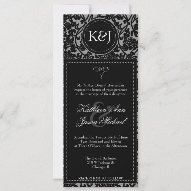Gothic Black & Grey Flourish Wedding invitation (Front)