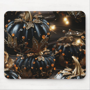 GOTHIC BLACK HALLOWEEN PUMPKINS WITH GOLD LEAVES MOUSE PAD