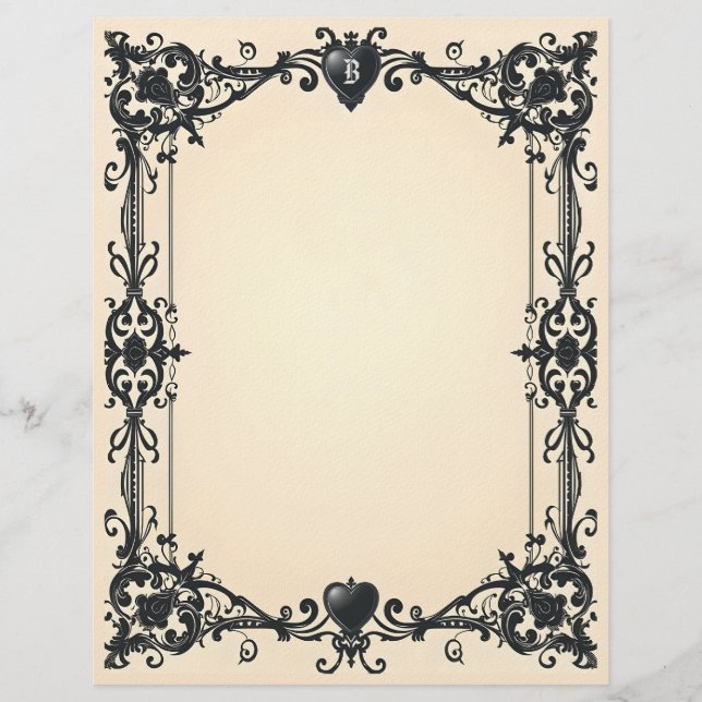 Gothic Black Heart Stationery Paper Custom Letterhead (Front)