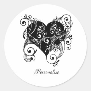 Gothic Black Heart Tattoo Art Design Personalised Classic Round Sticker