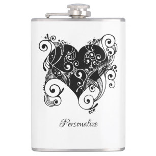 Gothic Black Heart Tattoo Art Design Personalised Hip Flask