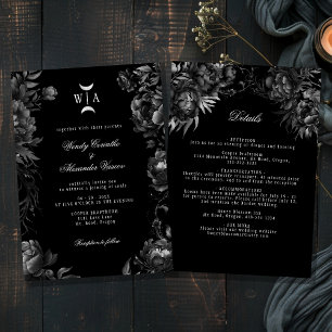 Gothic Black Monogram Moon Crest Wedding Details Invitation