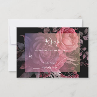 Gothic Black Moody Dark Floral Wedding RSVP Card