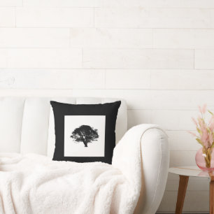 Gothic Black Oak Tree Silhouette Fine Art Drawing Cushion