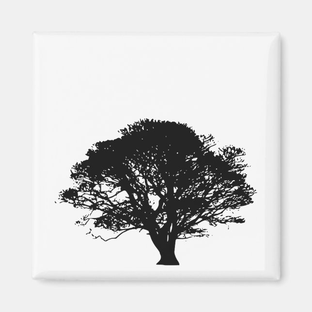 Gothic Black Oak Tree Silhouette Fine Art Drawing Magnet (Front)