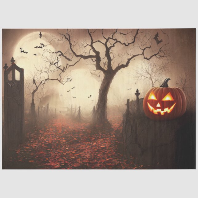 Gothic Black Orange Pumpkin Decoupage Tissue Paper (Front)