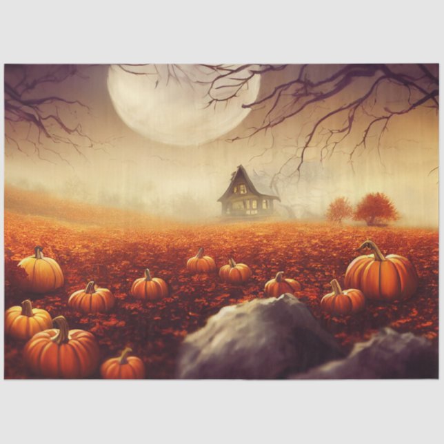 Gothic Black Orange Pumpkin Decoupage Tissue Paper (Front)