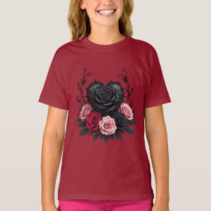 Gothic Black Petals and Spider Web Dark Valentine T-Shirt