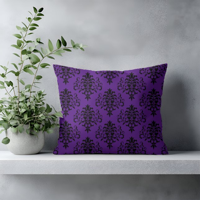 Gothic Black Purple Damask Pattern Cushion (Creator Uploaded)