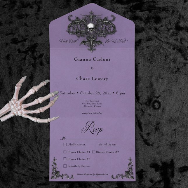 Gothic Black & Purple Halloween Filigree Dinner All In One Invitation (Gothic Black & Purple Halloween Filigree Dinner All In One Invitation)