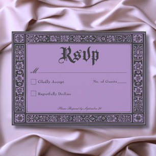 Gothic Black Purple Mediaeval Until Death Wedding RSVP Card