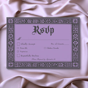 Gothic Black Purple Mediaeval Until Death Wedding RSVP Card
