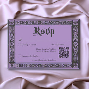 Gothic Black Purple Mediaeval Until Death Wedding RSVP Card