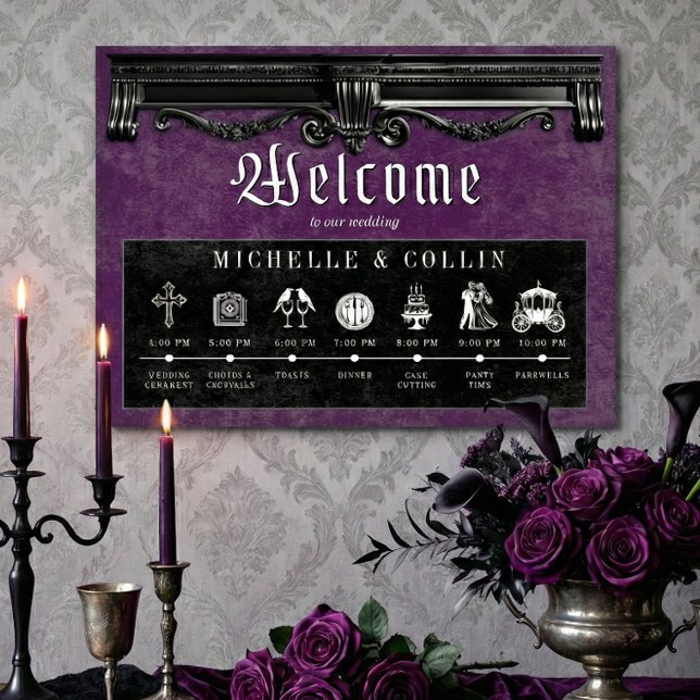 Gothic Black & Purple Order of Events Wedding Poster (Creator Uploaded)