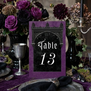 Gothic Black Raven & Black Arch Purple Wedding Table Number