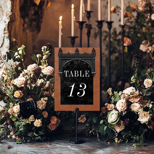 Gothic Black Raven & Black Arch Rust Wedding Table Number (Creator Uploaded)