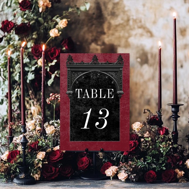 Gothic Black Raven & Black Arch Wine Wedding Table Number (Creator Uploaded)