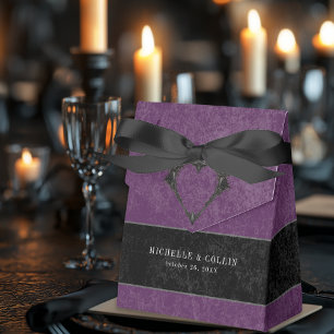 Gothic Black Raven & Black Roses Purple Wedding Favour Box