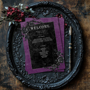 Gothic Black Raven & Black Roses Purple Wedding Programme