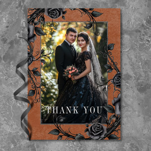 Gothic Black Raven Black Roses Rust Photo Wedding Thank You Card