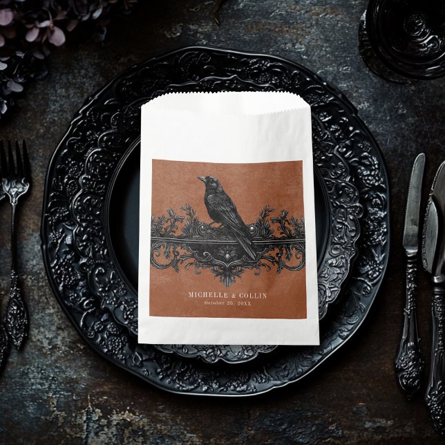 Gothic Black Raven & Black Roses Rust Wedding Favour Bags (Creator Uploaded)