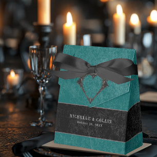 Gothic Black Raven & Black Roses Teal Wedding Favour Box