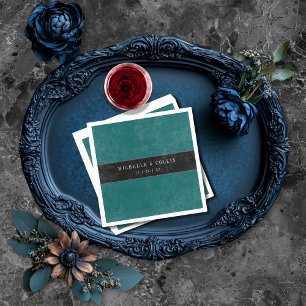 Gothic Black Raven & Black Roses Teal Wedding Napkin