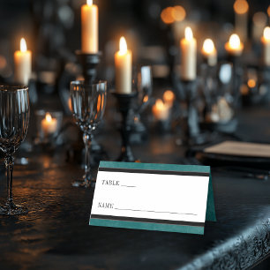 Gothic Black Raven & Black Roses Teal Wedding Place Card