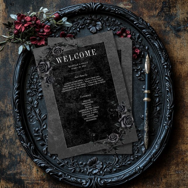 Gothic Black Raven & Black Roses Wedding Programme (Creator Uploaded)