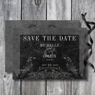 Gothic Black Raven & Black Roses Wedding Save The Date