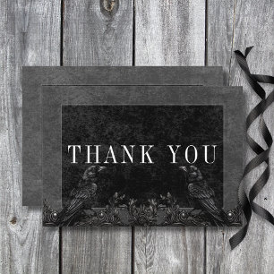Gothic Black Raven & Black Roses Wedding Thank You Card