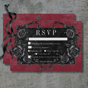 Gothic Black Raven & Black Roses Wine Dinner RSVP Card