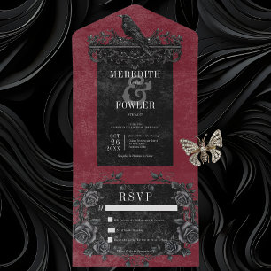 Gothic Black Raven & Black Roses Wine No Dinner All In One Invitation