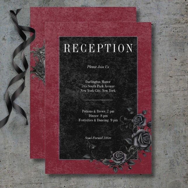 Gothic Black Raven & Black Roses Wine Reception Enclosure Card (Gothic Black Raven & Black Roses Wine Reception Enclosure Card)