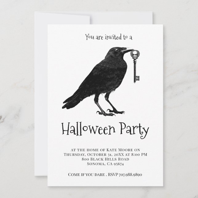 Gothic Black Raven Halloween Party  Invitation (Front)
