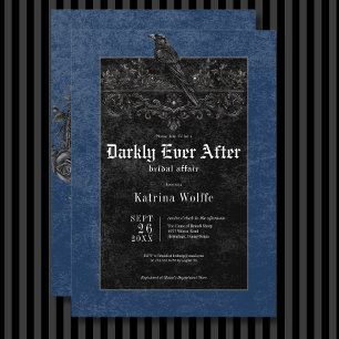 Gothic Black Raven & Roses Blue Bridal Shower Invitation
